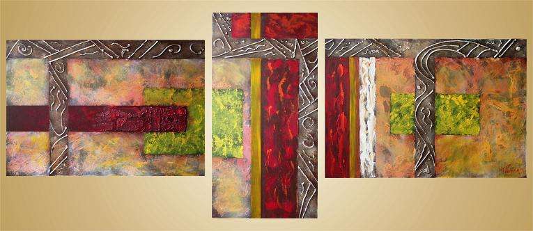 Original by Mario Pelser - Abstract  - 3 Panel Group Painting - size 1540 x 595