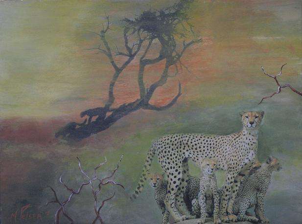 "Cheetah family" Acrylics, mixed media on Board, Contemporary Abstract Art, Investment Work