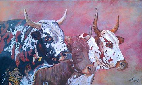 Original painting by Mario Pelser (1970-). Painting size: 100 x 60cm - unframed. Title: 3 NGUNI