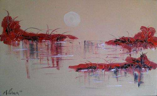 INVESTMENT ARTWORK - Original Mario Pelser (1976-) "Pond in moonlight" 80cm x 50cm