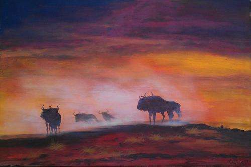 INVESTMENT ARTWORK - Original Mario Pelser (1976-) "Dust at Dawn" 90cm x 61cm