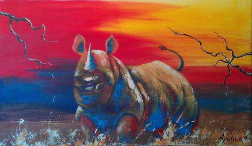 INVESTMENT ARTWORK - Original Mario Pelser (1976-) "Rhino" 35cm x 60cm