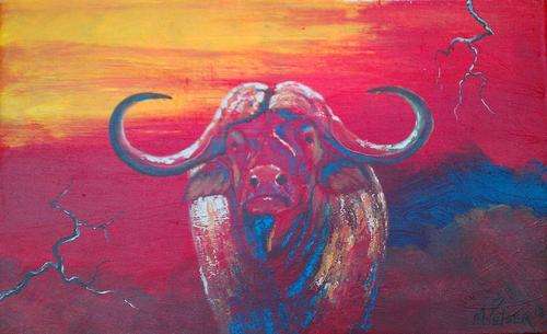 INVESTMENT ARTWORK - Original Mario Pelser (1976-) "Buffalo 2" 35cm x 60cm