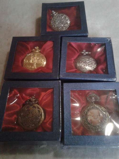 5 X STUNNING CLASSIC METAL QUARTZ POCKETWATCH  (TO CHOSE OR TAKE ALL )