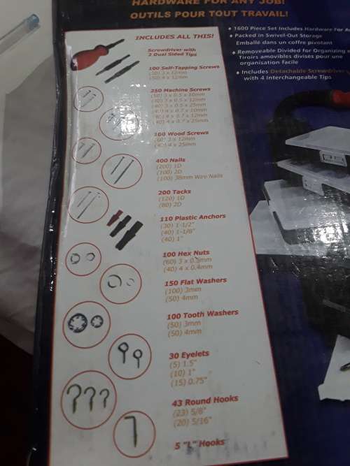 1600 PIECE HARDWARE TOOL SET INCLUDES SWIVEL OUT STORAGE