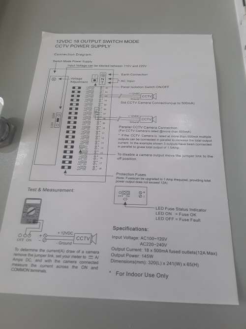 12 ,VDC,18 OUTPUT SWITCH MODE CCTV POWER SUPPLY