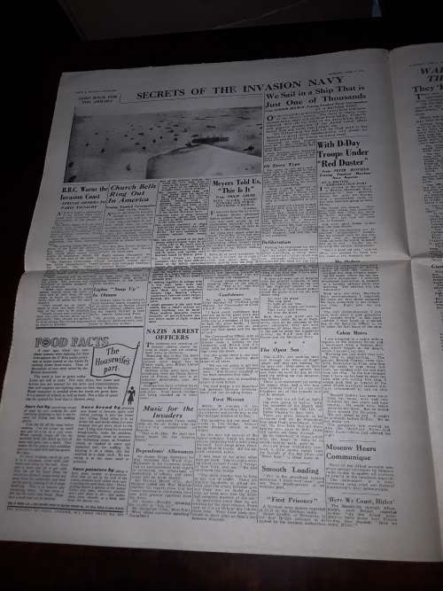 COMPLETE NEWSPAPER ARTICLE ON THE SECRET OF THE INVASION NAVY(ARMIES)AND HITLER-JUNE 1944