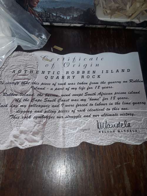 ROBBEN ISLAND QUARRY ROCK WITH AUTHENTIC CERTIFICATE OF ORIGIN (SIGNED MANDELA)