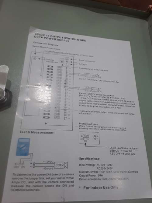12 VDC,18 OUTPUT SWITCH MODE CCTV POWER SUPPLY