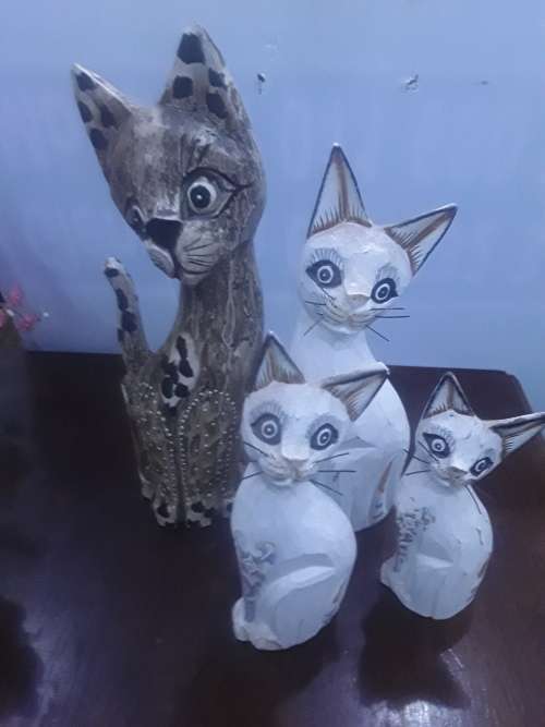 SET OF 4 WOODEN CATS