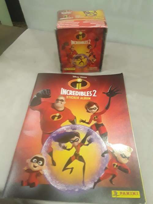 BOX OF 36 PACKETS INCREDIBLES 2 STICKERS(5-6 STICKERS IN A PACK) AND A STICKER ALBUM