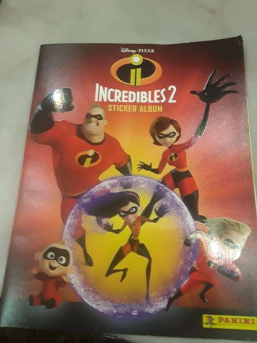 BOX OF 36 PACKETS INCREDIBLES 2 STICKERS(5-6 STICKERS IN A PACK) AND A STICKER ALBUM
