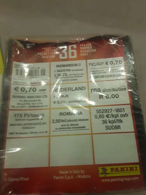 BOX OF 36 PACKETS INCREDIBLES 2 STICKERS(5-6 STICKERS IN A PACK) AND A STICKER ALBUM