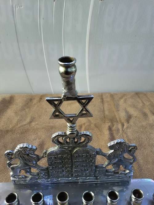 VINTAGE MENORAH WITH LIONS CROWN-SEE MARKINGS