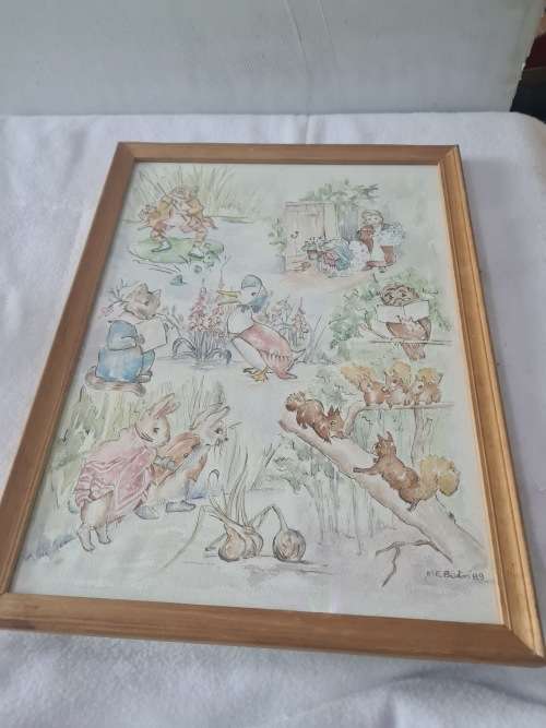 NURSERY ARTWORK IN FRAMED GLASS(SIGNED ME BEATON`89)45 x 32cm