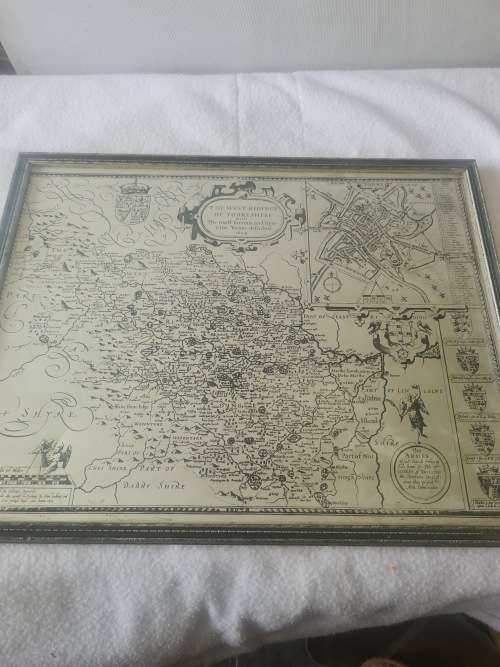 ALUMINIUM FRAMED MAP(WESTRIDING OF YORKSHYRE 1610)40 x 35cm