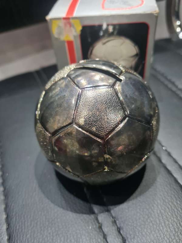 SILVERPLATED FOOTBALL MONEY BANK IN ORIGINAL BOX