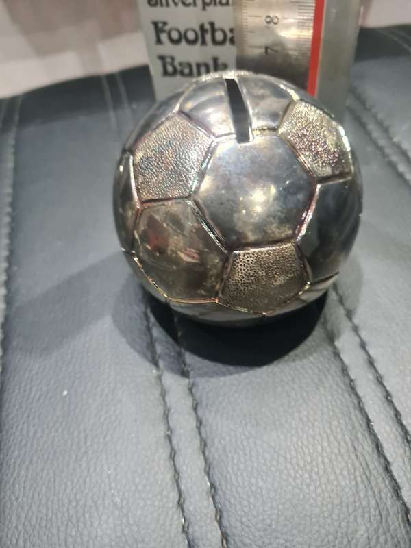 SILVERPLATED FOOTBALL MONEY BANK IN ORIGINAL BOX