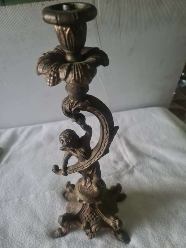 ANTIQUE BRONZE CAST IRON CANDLEHOLDER (EXCEPTIONALLY STUNNING AND RARE PIECE(38cm tall))