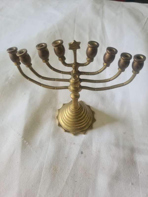 ANTIQUE BRASS JEWISH MENORAH
