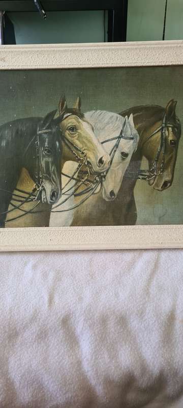 FOUR HORSE OIL PAINTING (46 X 38CM)SIGNED, SEE DESCRIPTION