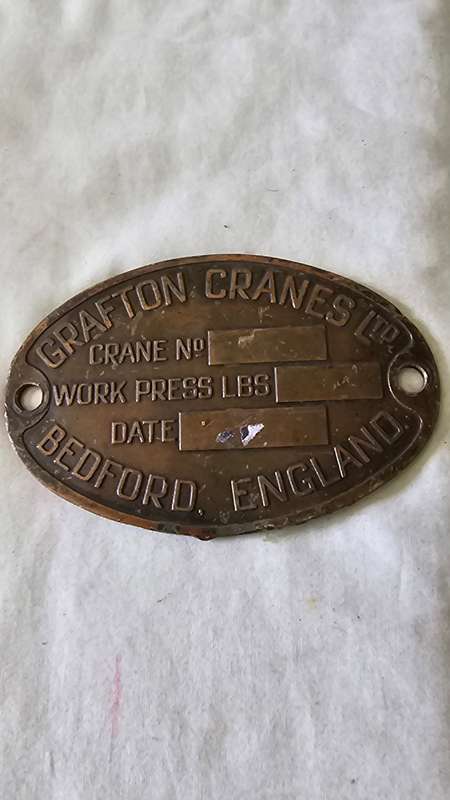 VINTAGE GRAFTON CRANES BEDFORD ENGLAND METAL SIGN