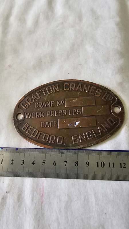 VINTAGE GRAFTON CRANES BEDFORD ENGLAND METAL SIGN