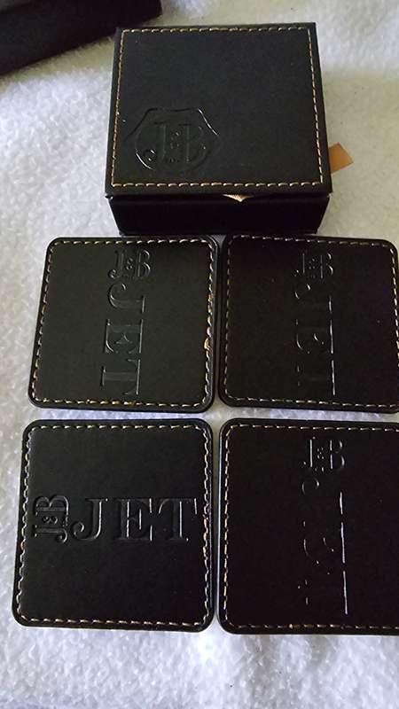 SET OF 4 J&B JET LEATHER COASTERS IN ORIGINAL LEATHER CASE