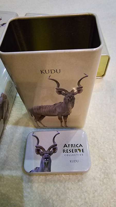 SET OF FIVE AFRICA RESERVE COLLECTIVE ANIMAL PRINT TINS