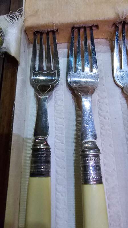 12 PIECE STUNNING VINTAGE CUTLERY SET-SEE MARKINGS(IN WOODEN BOX)