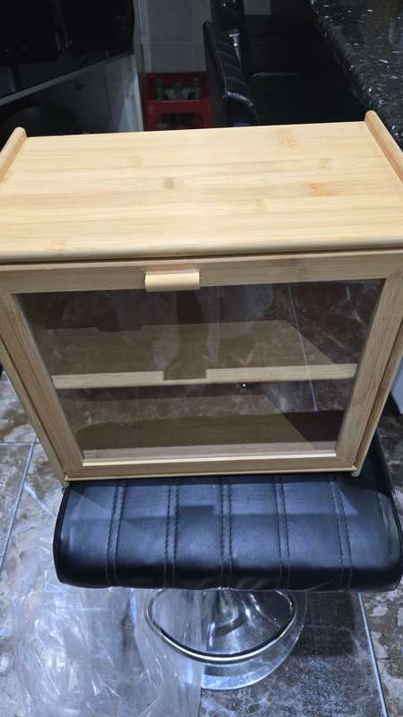 WOODEN TWO SHELF WALL CUPBOARD WITH FRONT GLASS (33 X 35 X 21CM)