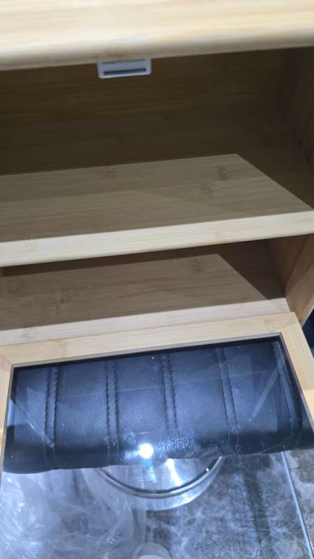 WOODEN TWO SHELF WALL CUPBOARD WITH FRONT GLASS (33 X 35 X 21CM)