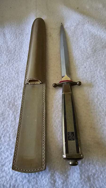 VINTAGE R& J LETTER OPENER/SWORD WITH LEATHER CASE