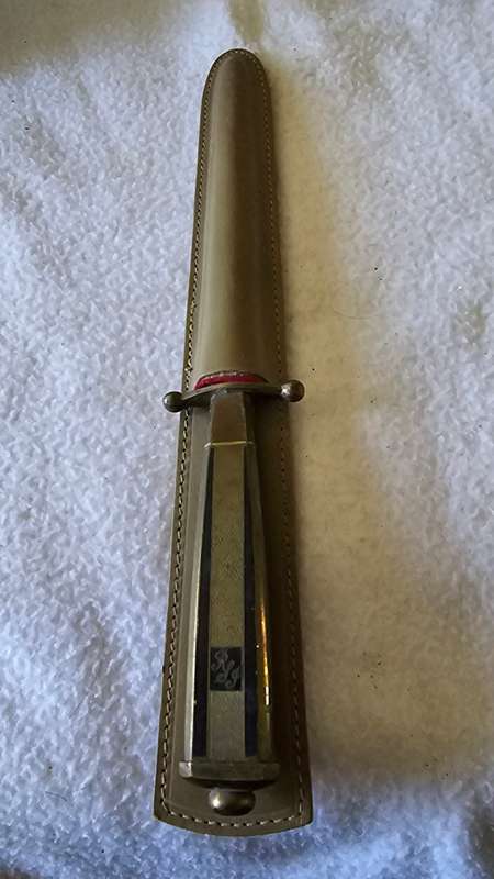 VINTAGE R& J LETTER OPENER/SWORD WITH LEATHER CASE