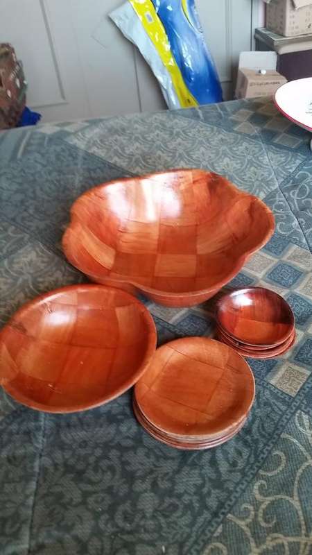 14 PIECE WOODEN BOWL & SAUCER SET(ONE BID FOR ALL)-SEE DESCRIPTION