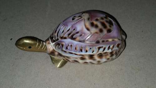 VINTAGE BRASS AND SHELL TORTOISE-SEE DESCRIPTION