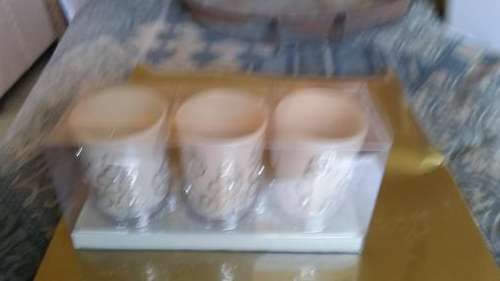 3 x CANDLE LIGHTS IN BEAUTIFUL GLASS-SEE DESCRIPTION(ONE BID)