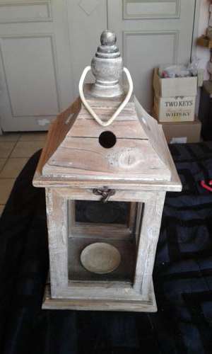 LARGE VINTAGE WOODEN AND GLASS CANDLEHOLDER