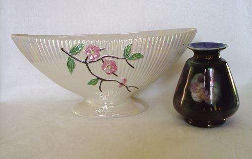 Lustre ware vases. Maling boat shaped and very old Burslem