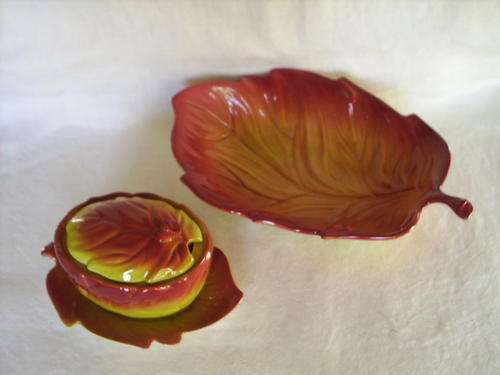 Carlton ware Leaf dish and Sauce Pot