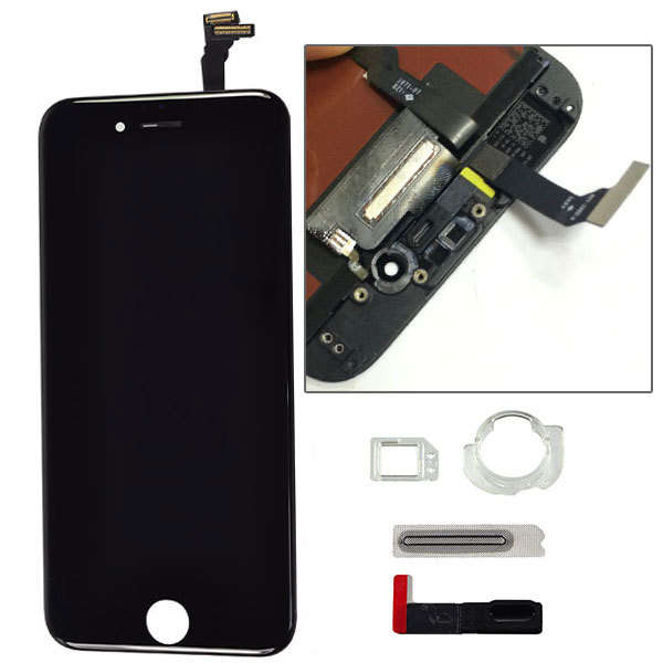 Black : Apple iPhone 6 LCD and Digitizer Assemply 4.7" With Camera ring and Proximity sensor Holder