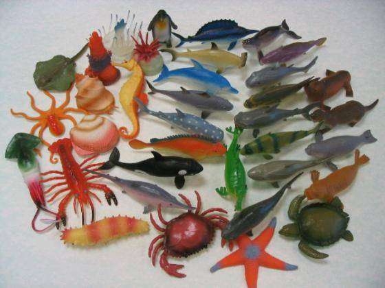 Sea animals in PVC bag
