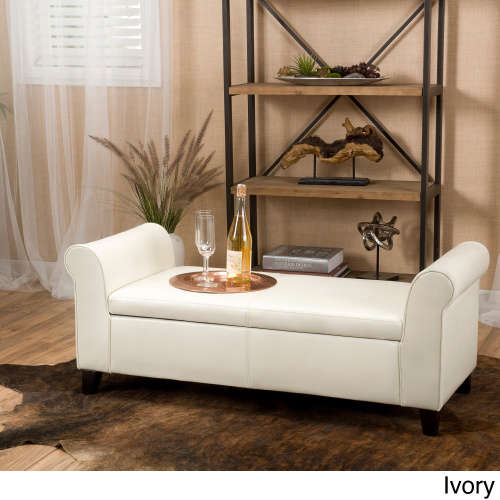 Torino  Leather Armed Storage Ottoman - Bench