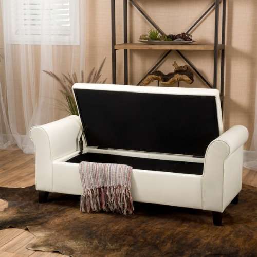 Torino  Leather Armed Storage Ottoman - Bench