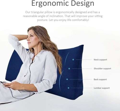 Johnear Large Wedge Pillow Triangular Corduroy Headboard Backrest Support Cushion for Sofa Bed Bolst