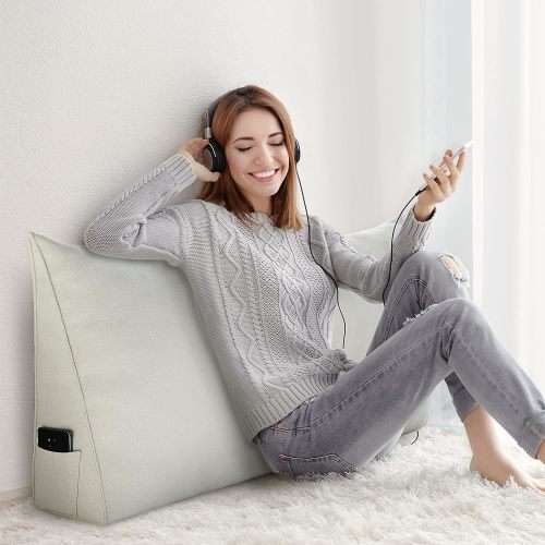 Johnear Large Wedge Pillow Triangular Corduroy Headboard Backrest Support Cushion for Sofa Bed Bolst
