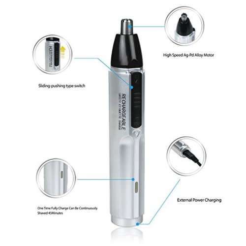 ROZIA Men's 2 In1 Rechargeable Electronic Hair Trimmer Ear, Nose, Mustache and Beard, Wet and Dry