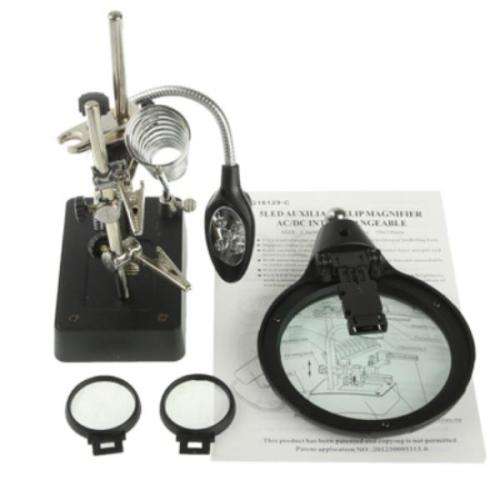 5 LED Auxiliary Clip Magnifier AC/DC Interchangeable with Soldering Stand & Two Magnifier