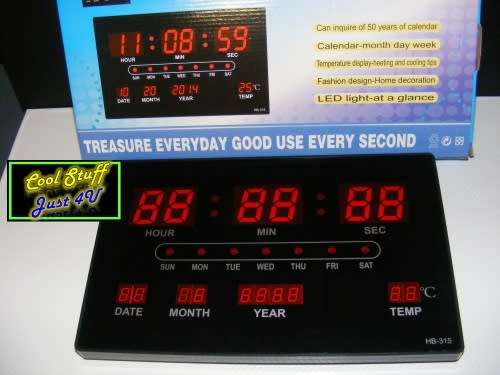 LED NUMBER CLOCK WITH TIME; DAY & TEMPERATURE - VERY CLEAR & BRIGHT