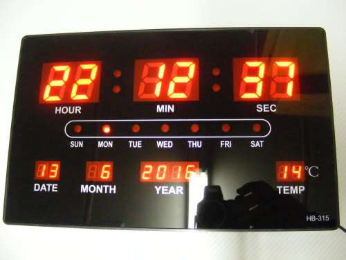 LED NUMBER CLOCK WITH TIME; DAY & TEMPERATURE - VERY CLEAR & BRIGHT